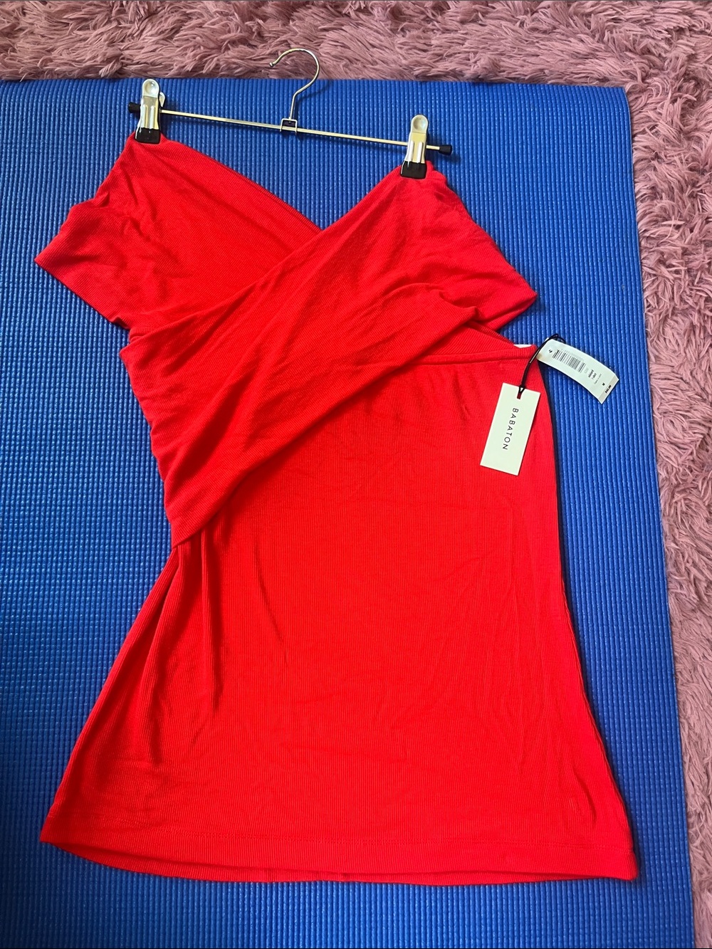 Babaton Red One-Shoulder Wrap Top Adalard t-shirt in Flame Scarlet 🔥